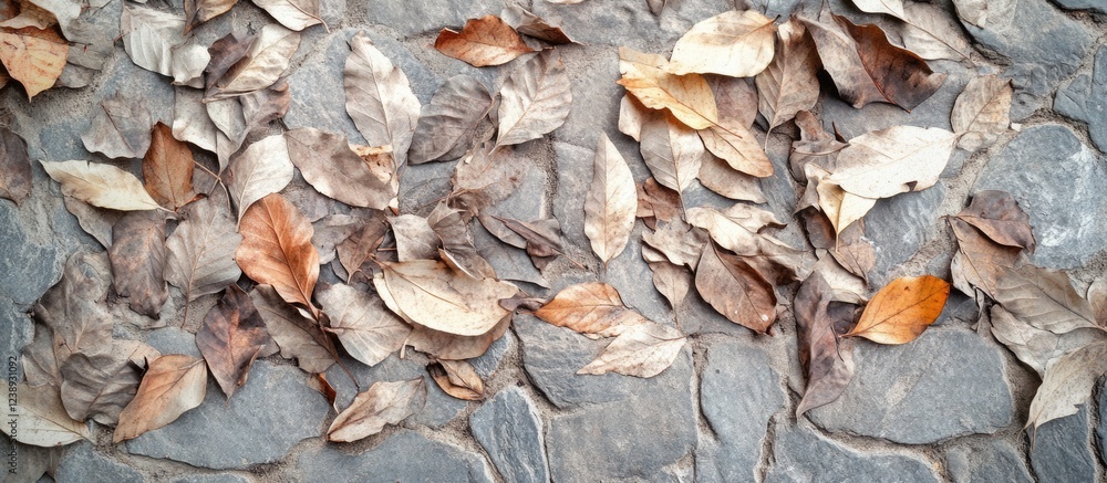 Dry autumn leaves scattered on a stone surface with natural textures and colors Copy Space Dry autumn leaves scattered on a stone surface with natural textures and colors Copy Space