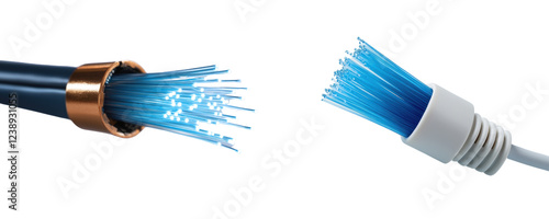 Close-up of fiber optic cable and connector for high-speed internet