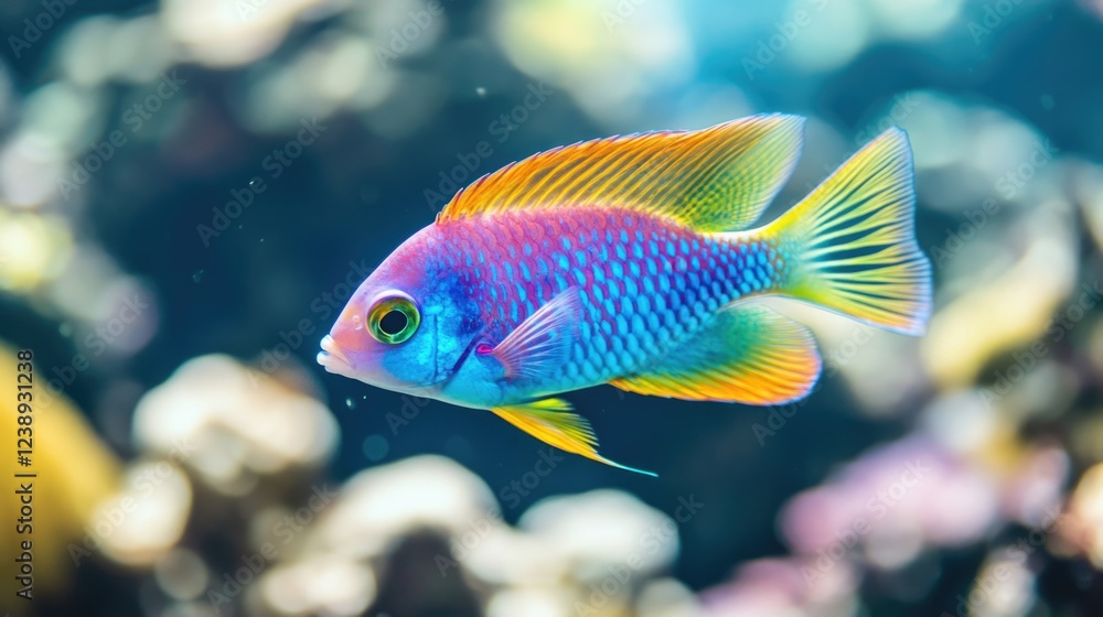 Colorful tropical fish swimming in clear water among coral reef with vibrant colors and Copy Space for text placement. Colorful tropical fish swimming in clear water among coral reef with vibrant colors and Copy Space for text placement.