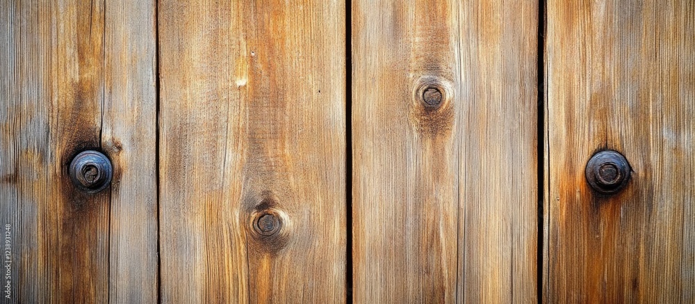 Naklejka premium Wooden wall surface with vertical planks featuring visible knots and detailed natural texture Copy Space