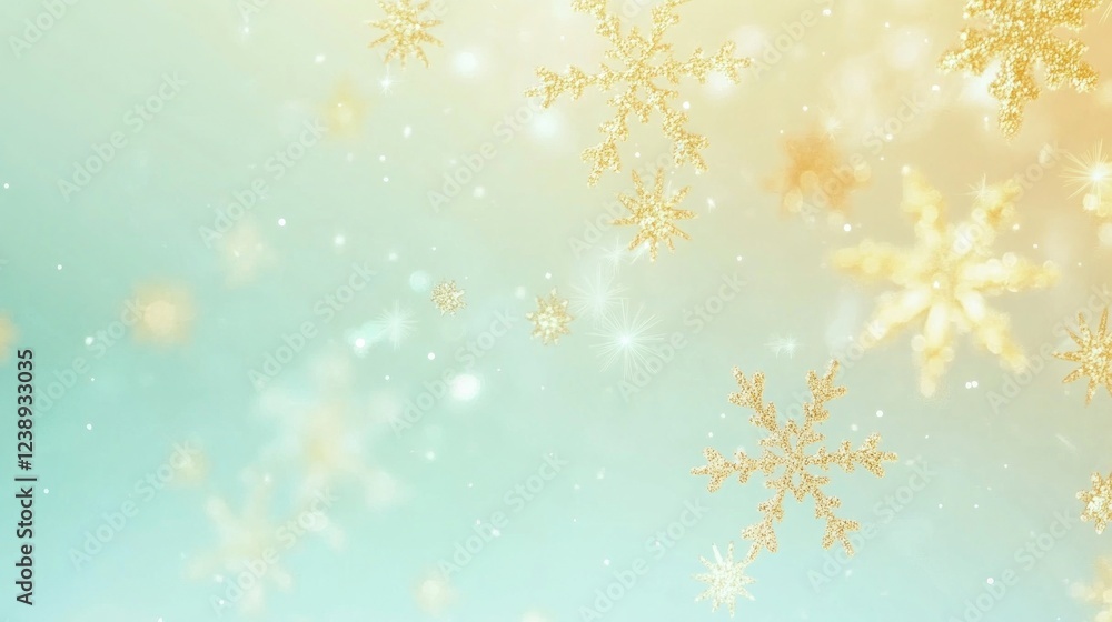 Golden snowflakes falling on soft pastel background. Golden snowflakes falling on soft pastel background.