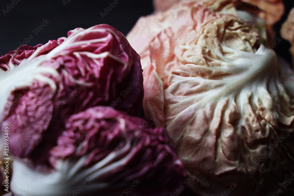 Obraz premium Natura morta; particolari di radicchi rosa e rossi