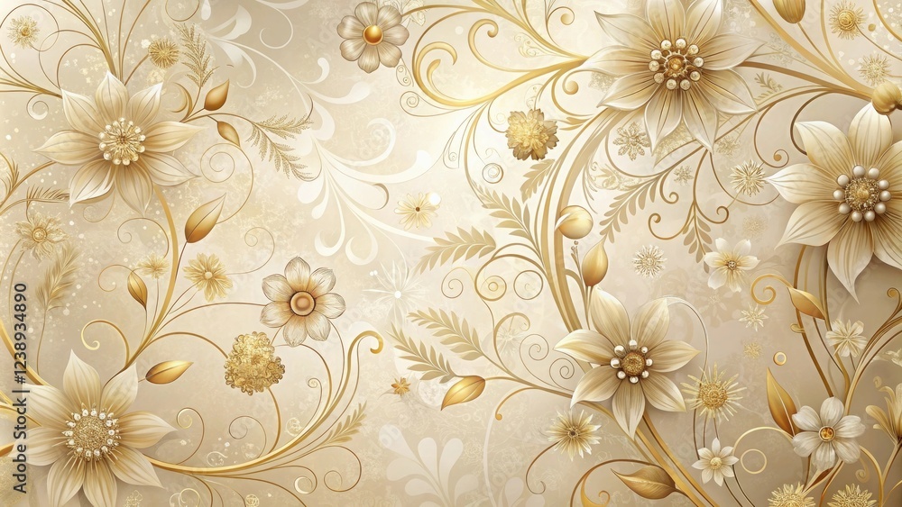 Intricate floral patterns on a soft, muted background with delicate golden accents, illustration, ornate Intricate floral patterns on a soft, muted background with delicate golden accents, illustration, ornate