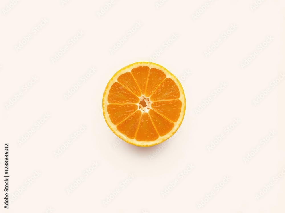 Isolated half orange on a plain background with depth, light source, solitary Isolated half orange on a plain background with depth, light source, solitary