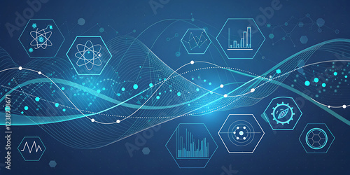 computational biology and multi-modal data integration. The background features glowing heterogeneous data streams in a sleek and modern blue-toned color scheme