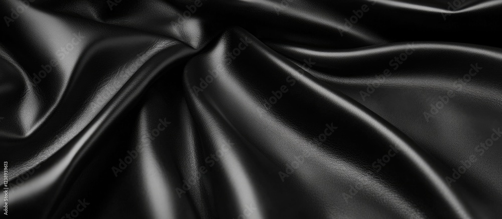 Black leather fabric texture with smooth waves and reflections suitable for upholstery backgrounds or fashion design Copy Space Black leather fabric texture with smooth waves and reflections suitable for upholstery backgrounds or fashion design Copy Space