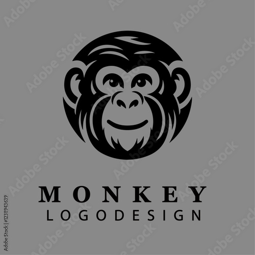 Canvas Print Minimalist black and white monkey face logo design vector illustration perfect f