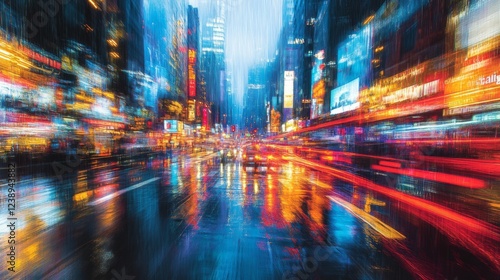 Wallpaper Mural Rainy Night City Street Lights Motion Blur Torontodigital.ca