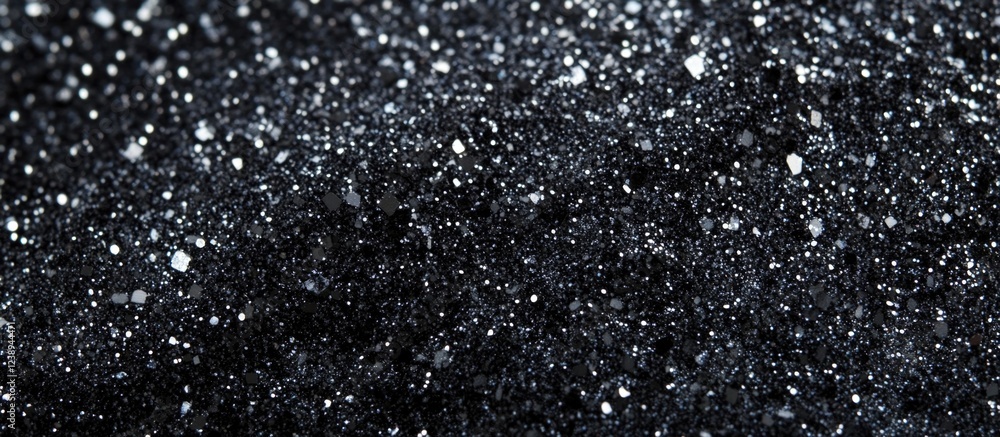 Obraz premium Black glitter abstract texture with shiny details and a soft gradient background suitable for holiday or festive themes Copy Space