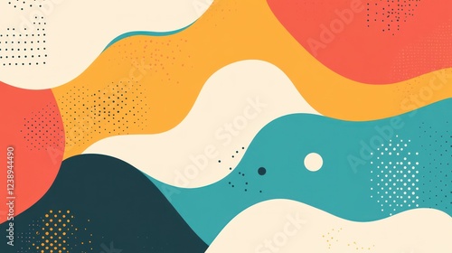 Abstract wavy shapes background with vibrant colors and textured dots.