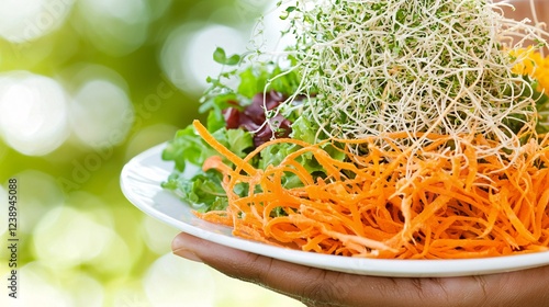 close-up of a person’s hand holding a fresh salad, with a variety of colorful vegetables NCDs or non-communicable diseases are a group of chronic non-communicable diseases.  photo