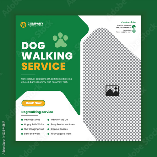 Dog walking social media post or pet walking business Facebook Instagram square banner template