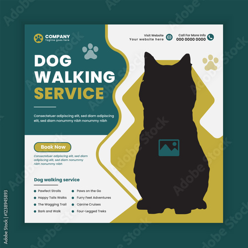 Dog walking social media post or pet walking business Facebook Instagram square banner template