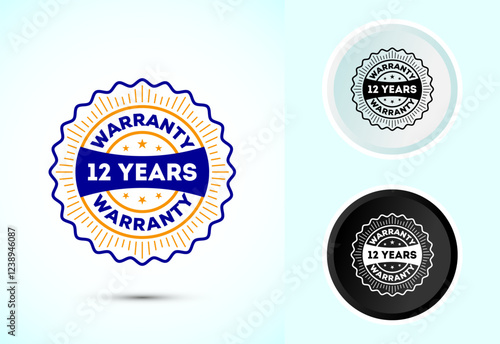 Advertising 12 years warranty label, icon, logo, badge, symbol design