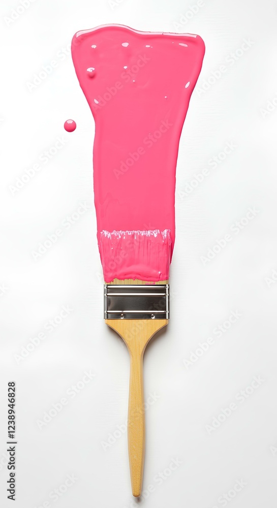 Pink paint-coated brush isolated on white background Realistic image of a paintbrush covered in pink paint on a white background ideal for artistic visuals or wall painting advertisements Pink paint-coated brush isolated on white background Realistic image of a paintbrush covered in pink paint on a white background ideal for artistic visuals or wall painting advertisements