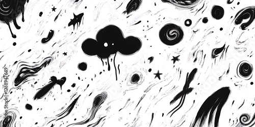 An abstract paint splatter frame in black and white, Black and white lines abstract texture, Black and white wall texture, light and shadow, black and white gradient, background