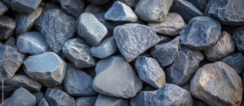 Gray construction gravel stones in various sizes and shapes stacked closely together with natural texture and detail Copy Space Gray construction gravel stones in various sizes and shapes stacked closely together with natural texture and detail Copy Space
