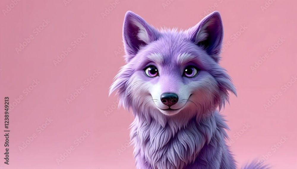 Naklejka premium Adorable Purple Wolf Digital Art Pink Background