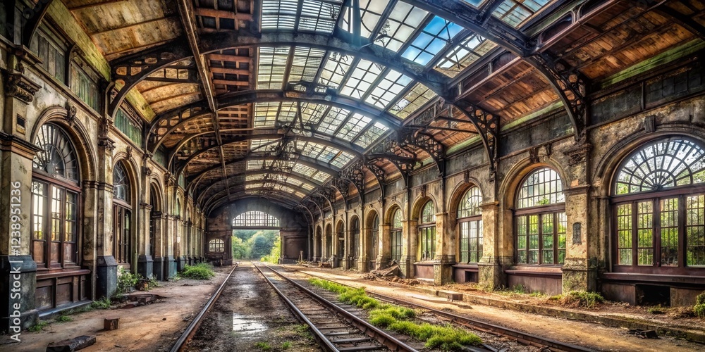 Fototapeta premium Haunting Interior of a Forsaken Train Station