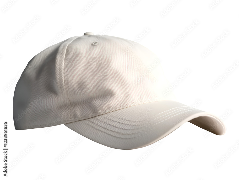 Fototapeta premium Blank beige baseball cap, classic style, clean and simple design, isolated on transparent background, PNG, cut out