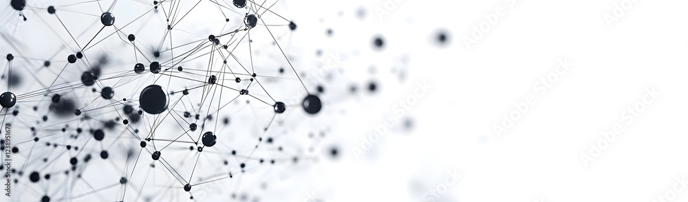 Abstract representation of interconnected nodes and lines on a white background, symbolizing data networks Abstract representation of interconnected nodes and lines on a white background, symbolizing data networks