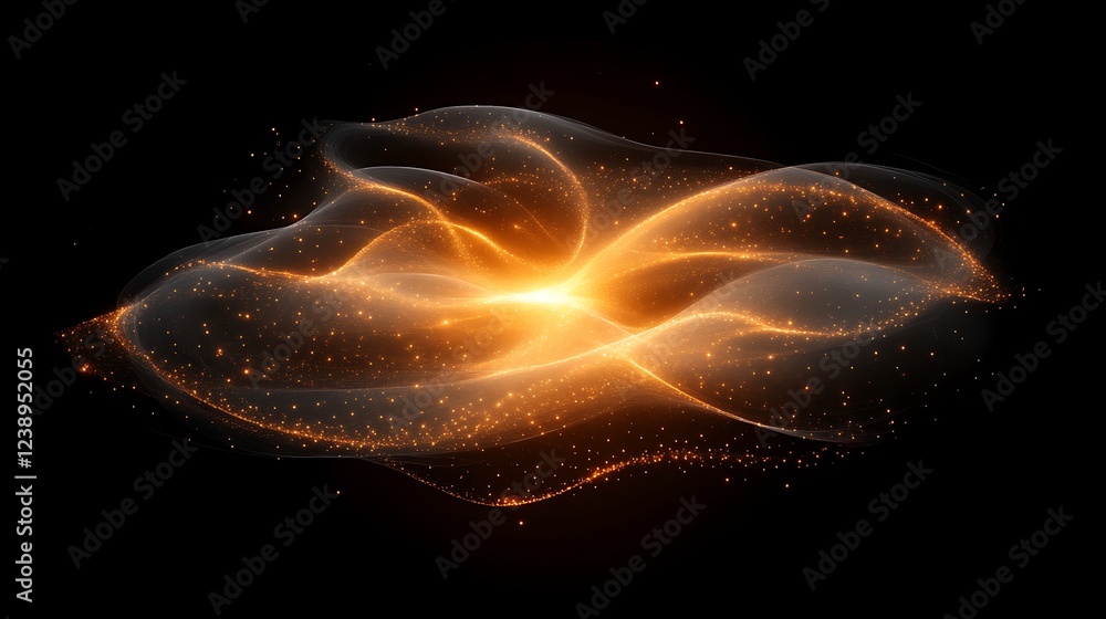 Obraz premium Golden glowing particles form abstract waves