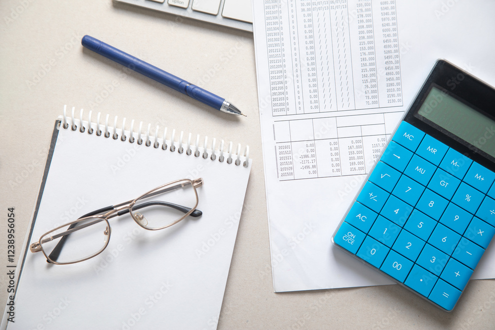 Financial accounting with a calculator and pen. Finance Financial accounting with a calculator and pen. Finance