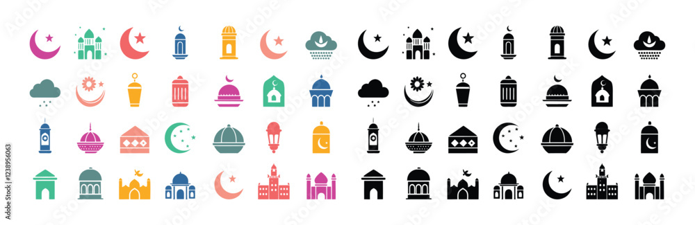 Naklejka premium Ramadan Kareem and Eid Mubarak Icons