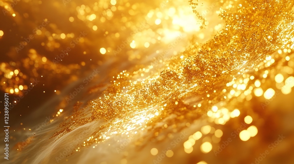 Naklejka premium Mesmerizing Swirl of Golden Confetti Cascade in Sparkling Abstract Elegance