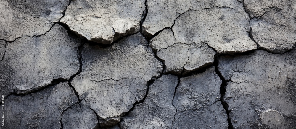 Cracked gray concrete wall with textured surface details and uneven patterns suitable for background use Cracked gray concrete wall with textured surface details and uneven patterns suitable for background use