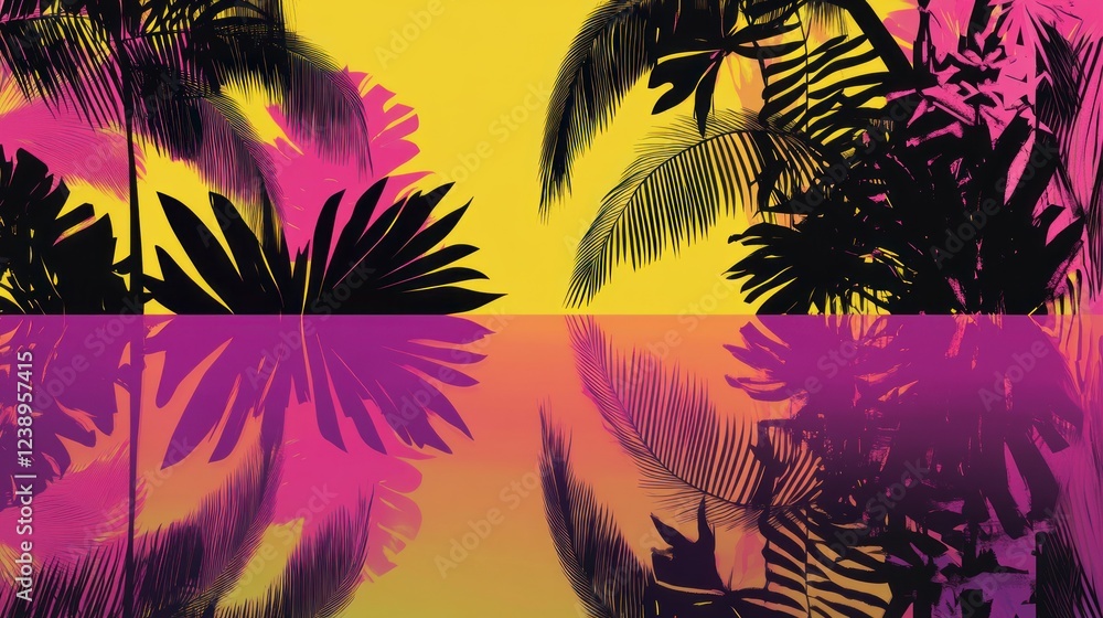 Obraz premium Tropical Palm Leaves Reflected In Vibrant Colors