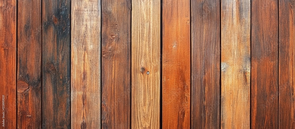 Naklejka premium Wooden Plank Wall Background with Various Shades of Brown and Texture Suitable for Text Overlay Copy Space