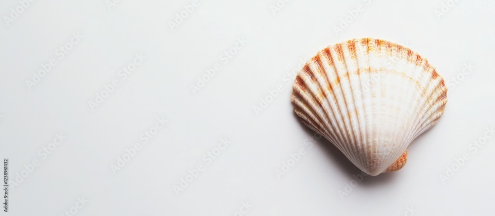 Seashell on white background with natural textures and colors ideal for minimalistic and coastal themed designs Copy Space Seashell on white background with natural textures and colors ideal for minimalistic and coastal themed designs Copy Space