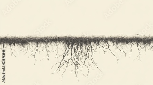 Exposed tree roots against beige background; nature, ecology, environmental design