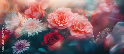 Wallpaper Mural Close-up of colorful roses and daisies with a soft focus background and muted colors ideal for creating an artistic floral atmosphere Copy Space Torontodigital.ca
