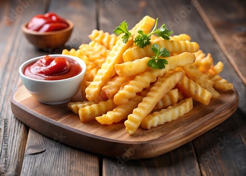 Crispy crinkle cut french fries with ketchup