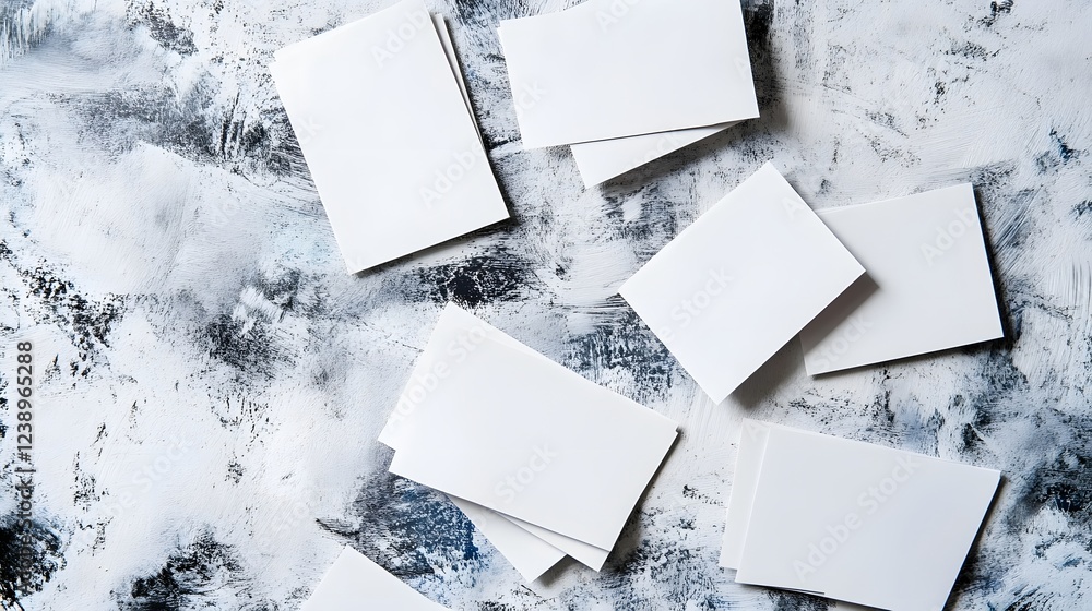 Creatively Scattered Business Cards on Textured Background Creatively Scattered Business Cards on Textured Background