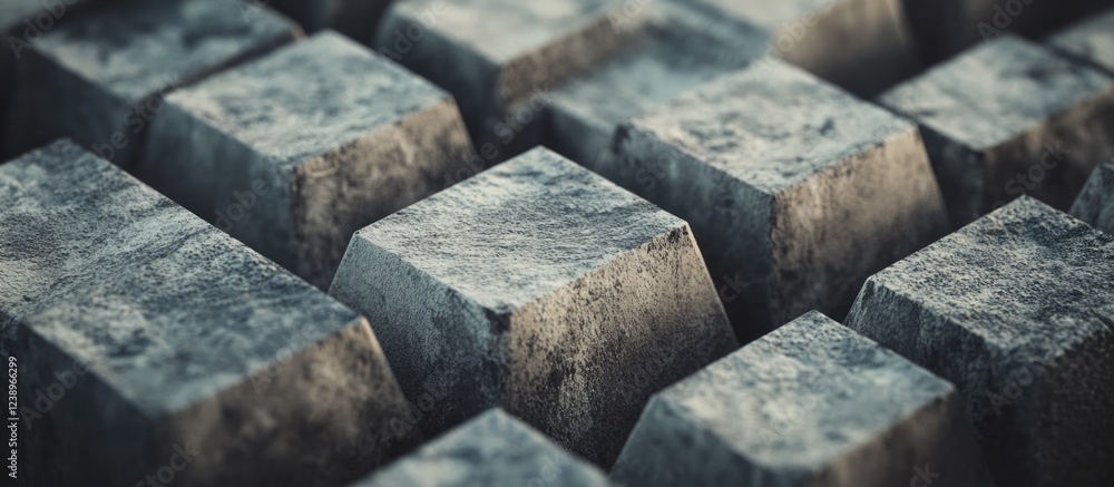 Close-up texture of uneven gray metallic blocks with a weathered surface and soft shadows, ideal for industrial or abstract backgrounds, Copy Space Close-up texture of uneven gray metallic blocks with a weathered surface and soft shadows, ideal for industrial or abstract backgrounds, Copy Space