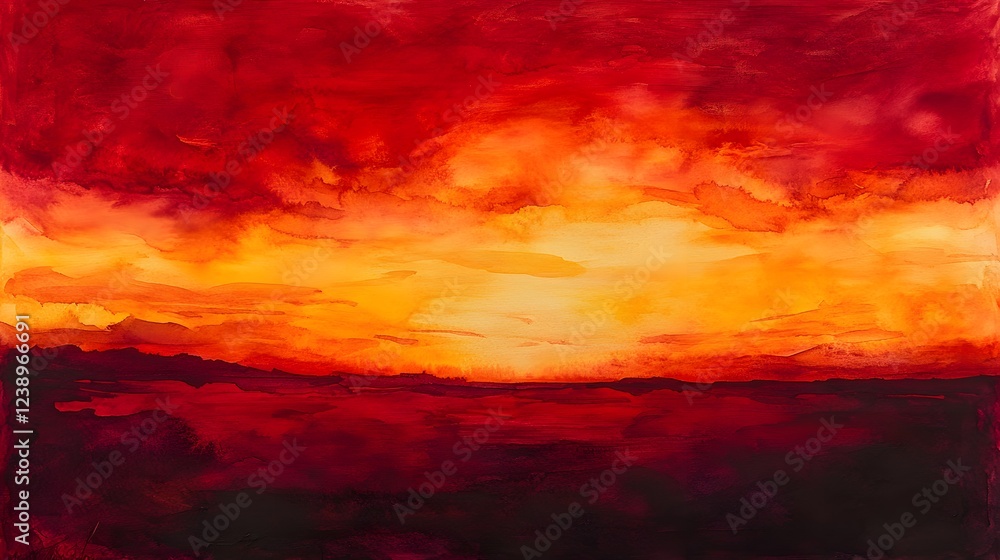 Fototapeta premium Fiery Sunset Landscape Abstract Painting