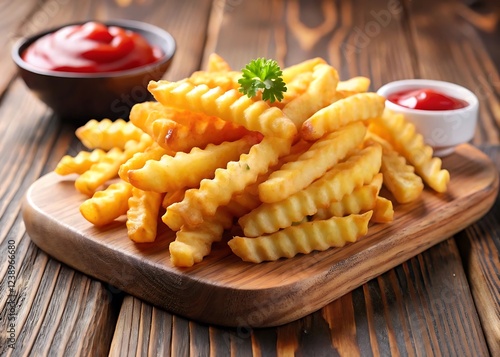 Crispy crinkle cut french fries with ketchup