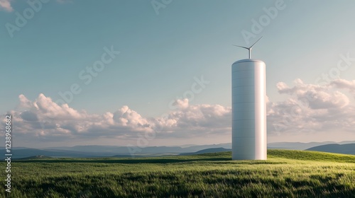 Futuristic Wind-Powered Water Tower Symbolizing Sustainable Energy and Water Management