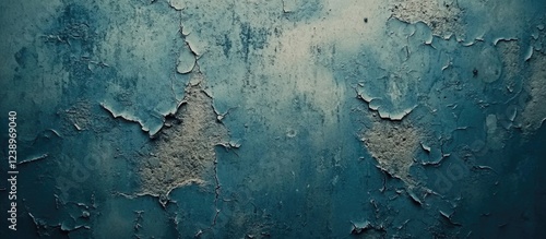 Peeling blue paint on a textured wall showing damage and wear with a gritty surface pattern and Copy Space available for text placement photo