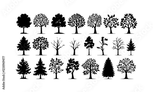 Modern vector silhouette of different tree illustrations, easily editable.