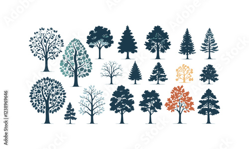 Modern vector silhouette of different tree illustrations, easily editable.
