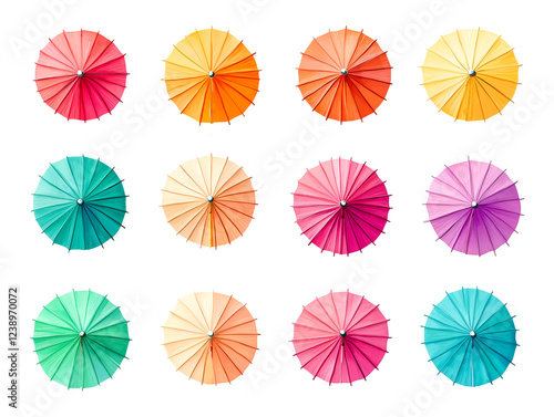 Colorful cocktail umbrellas collection, isolated on transparent background, PNG, cut out