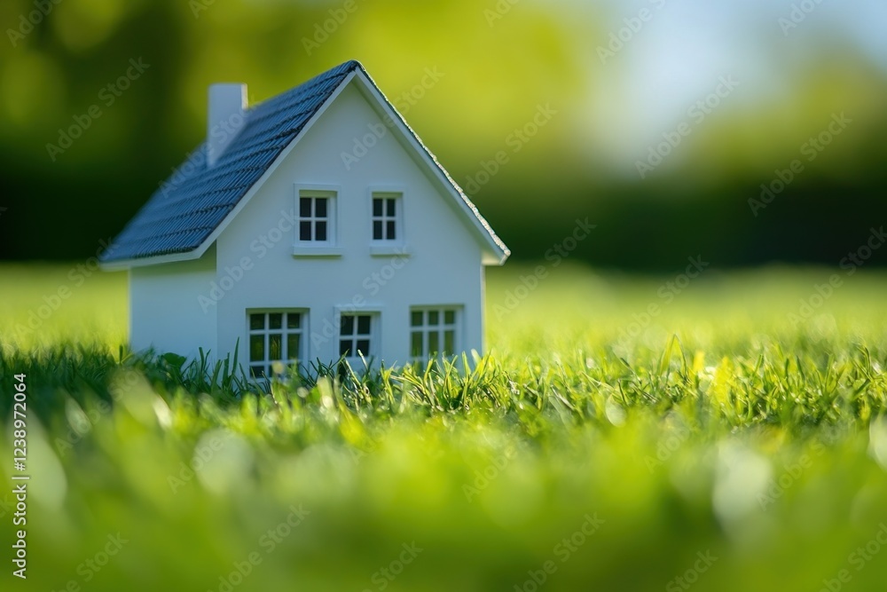A small house sits quietly on vibrant green grass under a clear blue sky, evoking a sense of tranquility in a serene environment A small house sits quietly on vibrant green grass under a clear blue sky, evoking a sense of tranquility in a serene environment