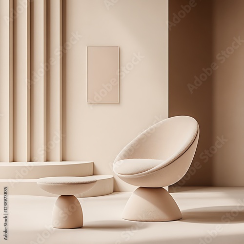 Beige Chair and Ottoman in Minimalist Room Setting