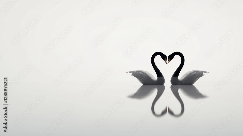 Obraz premium Two swans forming heart shape with necks on lake