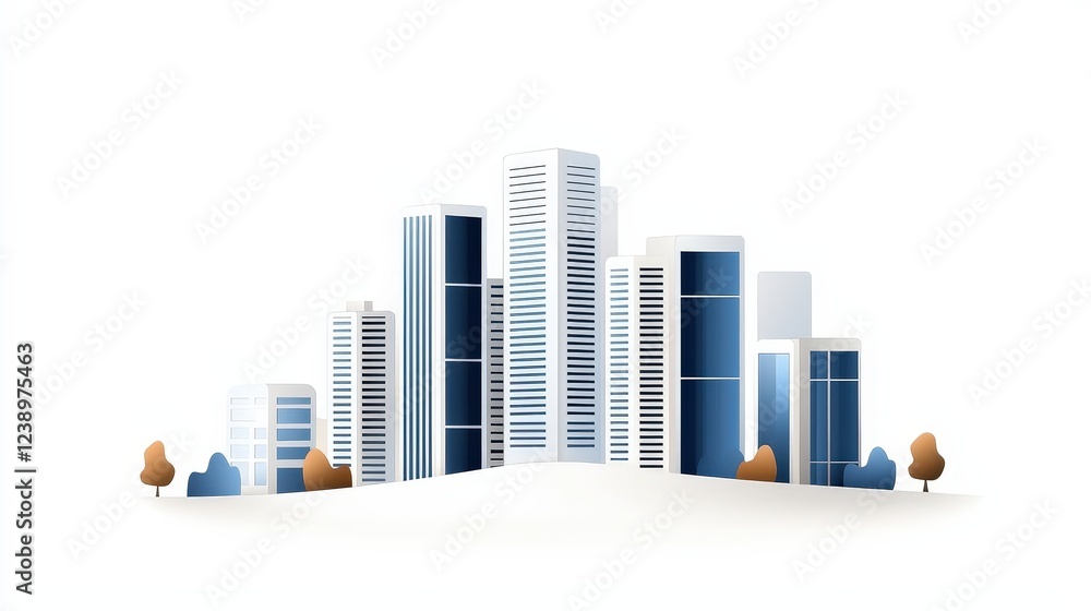 Modern skyline illustration with blue skyscrapers and minimalistic aesthetic landscape design Modern skyline illustration with blue skyscrapers and minimalistic aesthetic landscape design
