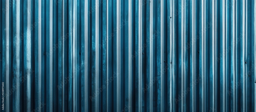 Textured metallic wall with vertical blue corrugated panels and reflective surface suitable for backgrounds and design projects Copy Space Textured metallic wall with vertical blue corrugated panels and reflective surface suitable for backgrounds and design projects Copy Space